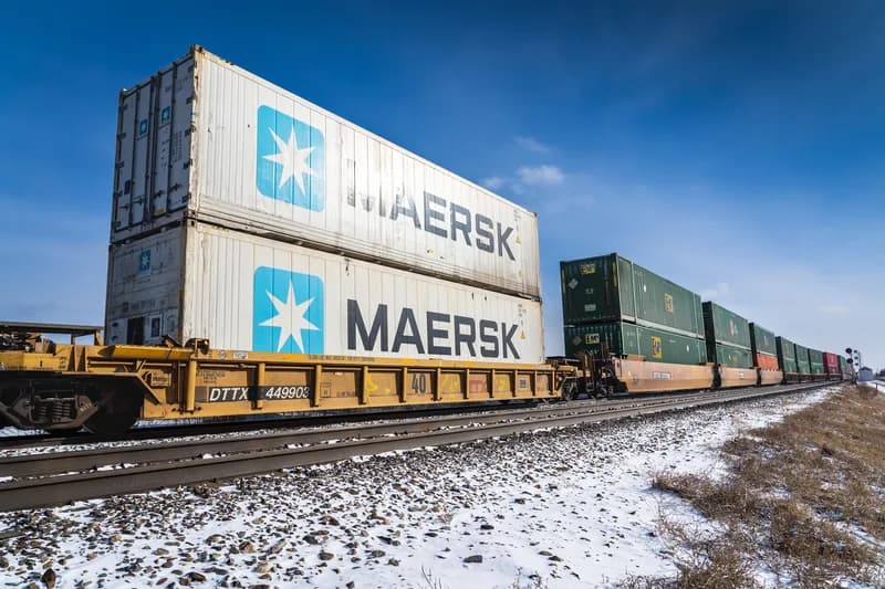 Semi-trucks queued at the Canada-US border crossing